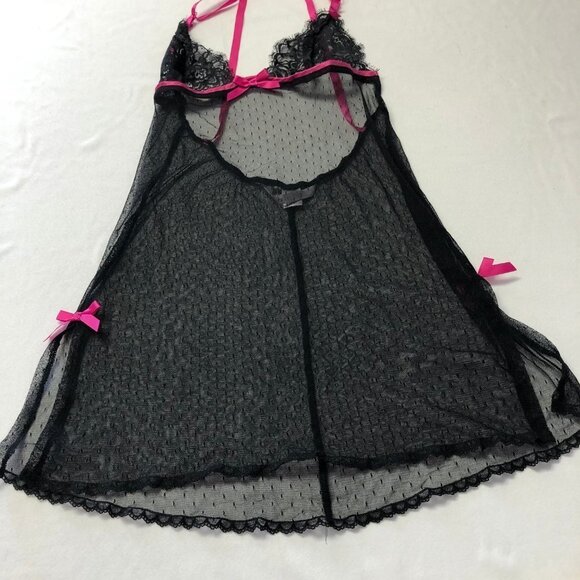 VICTORIA'S Secret Black & Pink Mesh Babydoll Chemise Size Small - Picture 3 of 9